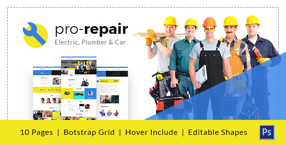 Themeforest Pro Repair - Electric, Plumber and Car Service PSD Template 19547982