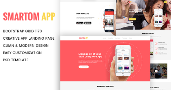 SmartomApp - App Landing PSD Template