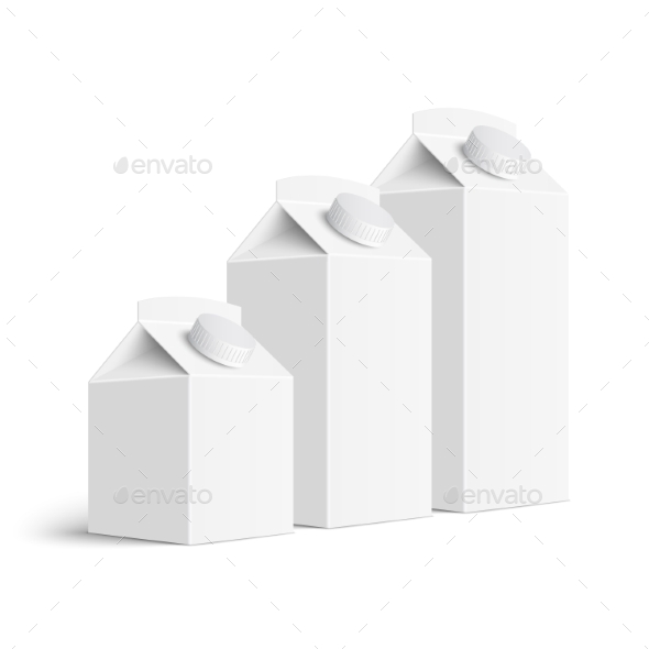 Set of Juice and Milk Blank White Carton Boxes