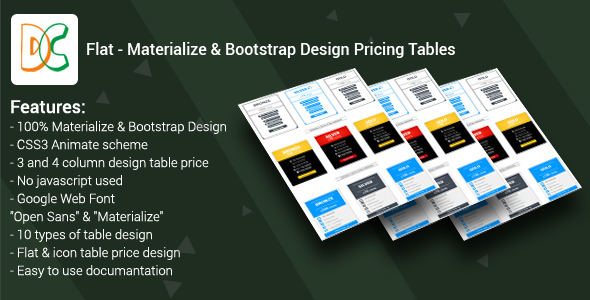 Flat - Materialize & Bootstrap Design Pricing Tables