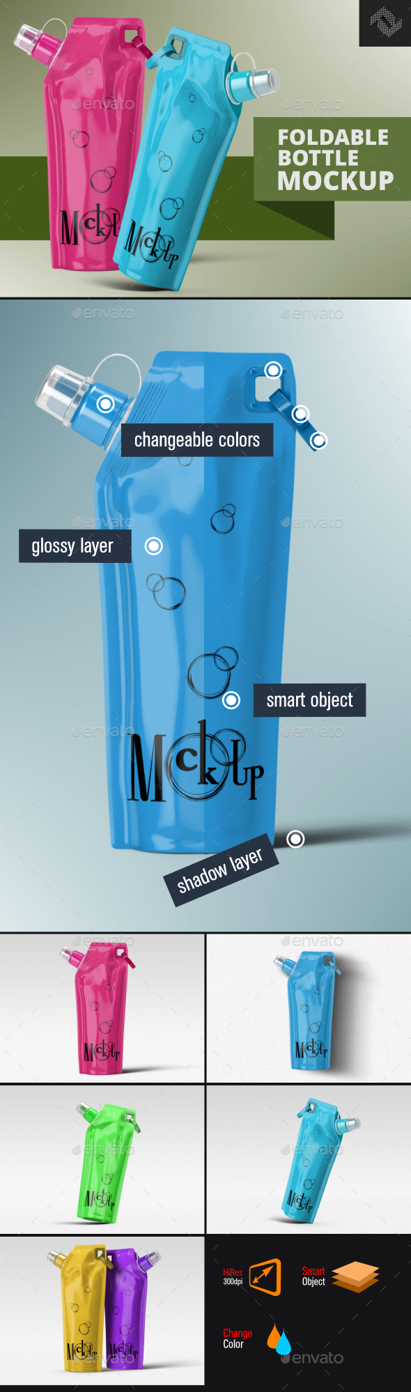 Plastic Foldable Water Bottle Mockup