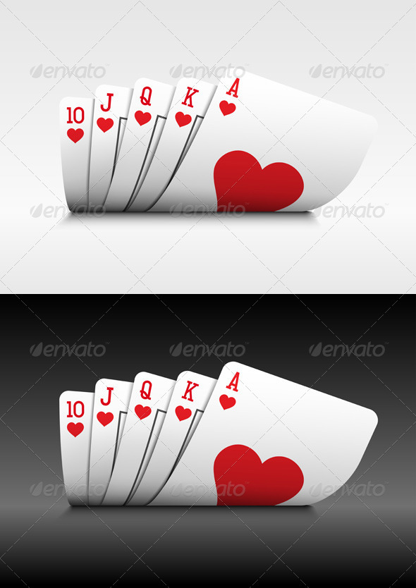 Royal Flush poker cards on white.