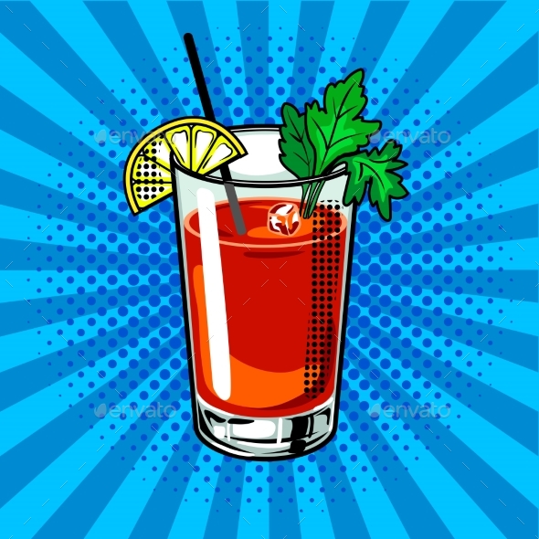 Bloody Mary Cocktail Pop Art Vector Illustration