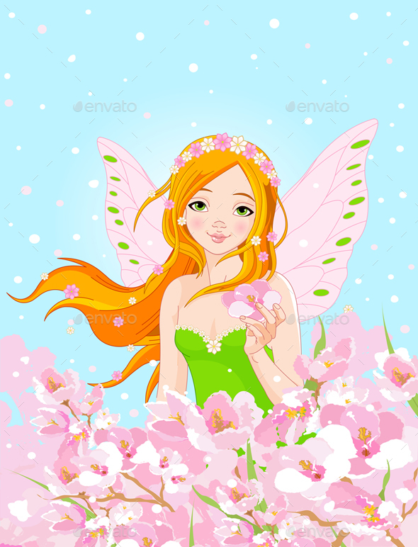 Spring Fairy and Blossom Flowers