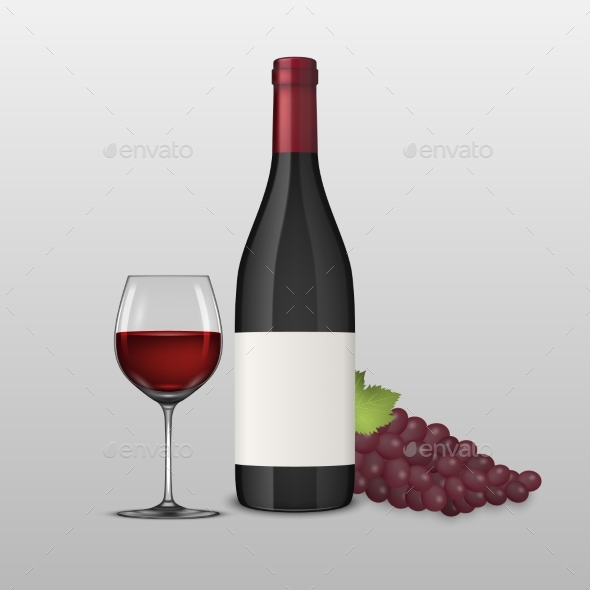 Vector Realistic Grapes Brunch, Wine Glass and