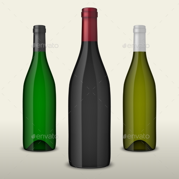 Set of Three Realistic Vector Wine Bottles Without