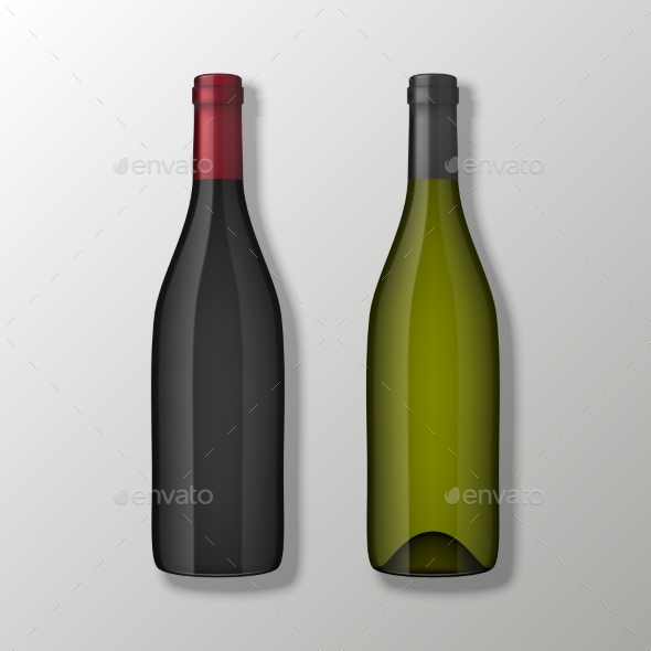 Two Realistic Vector Wine Bottles in Top View