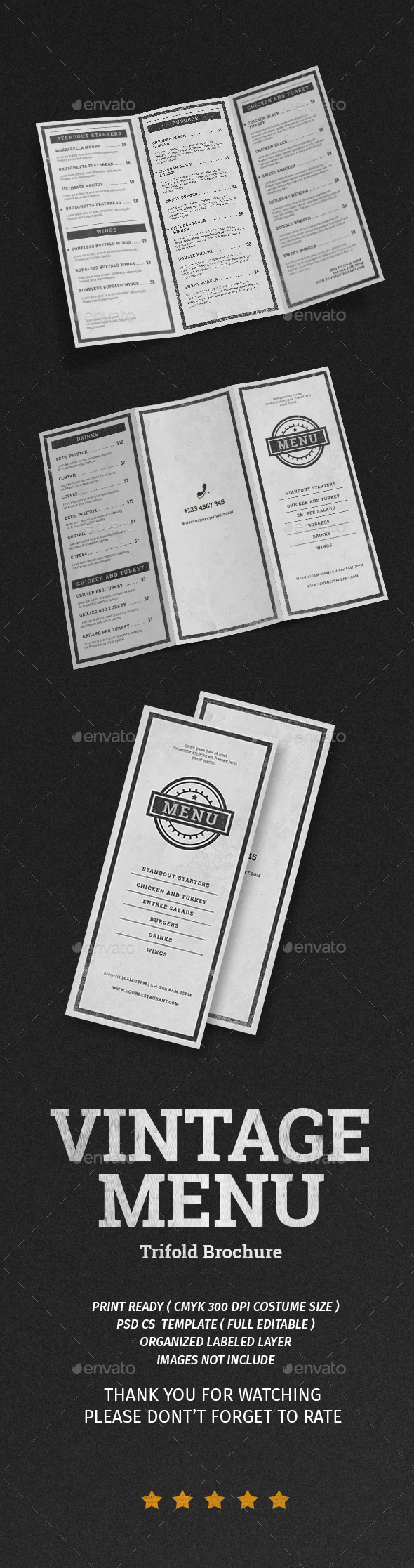 Vintage Menu Trifold Brochure