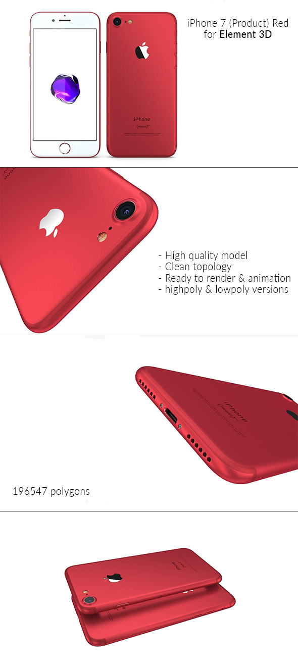iPhone 7 (Product) Red - Element 3D - 3DOcean Item for Sale