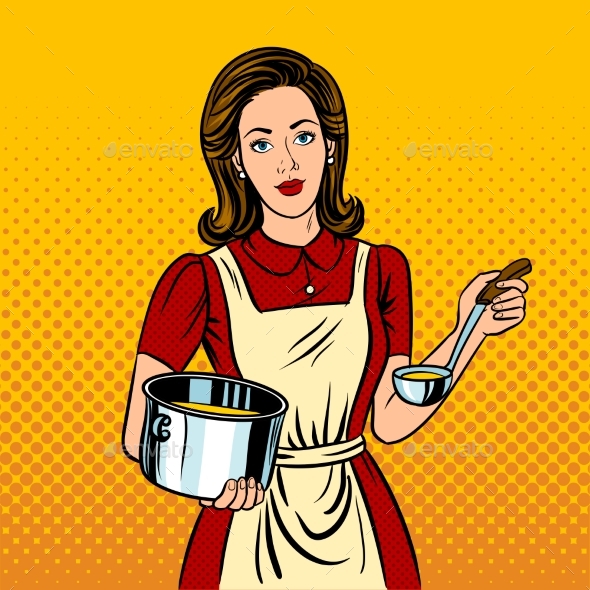 Housewife Woman Pop Art Style Vector Illustration