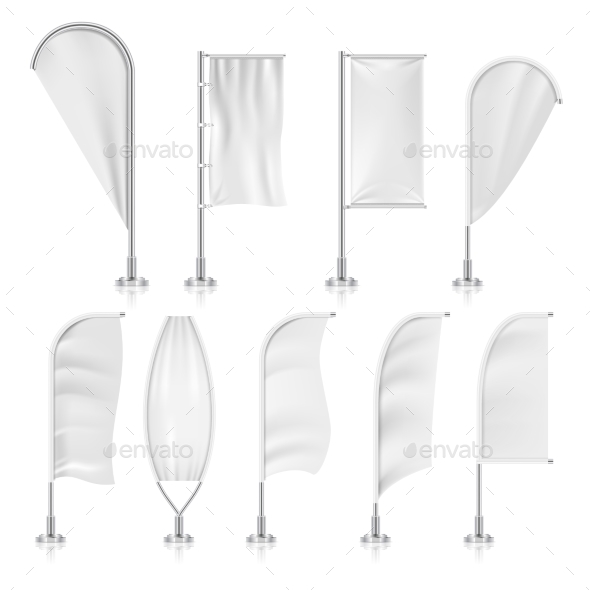 Blank Outdoor White Flags and Advertising Beach