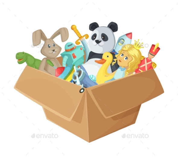 Children Toys in Cardboard Box