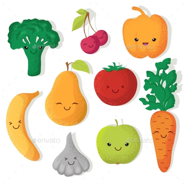 Cartoon Fruits and Vegetables Vector