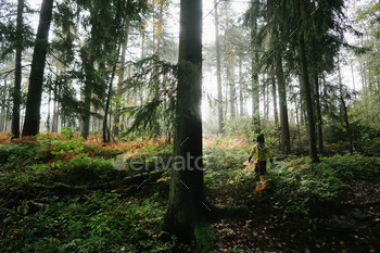 A boy in the woods