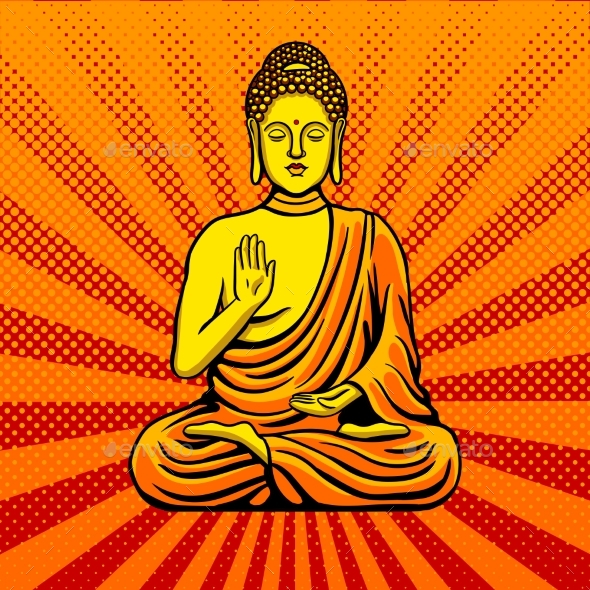 Buddha Statue Monument Pop Art Style Vector