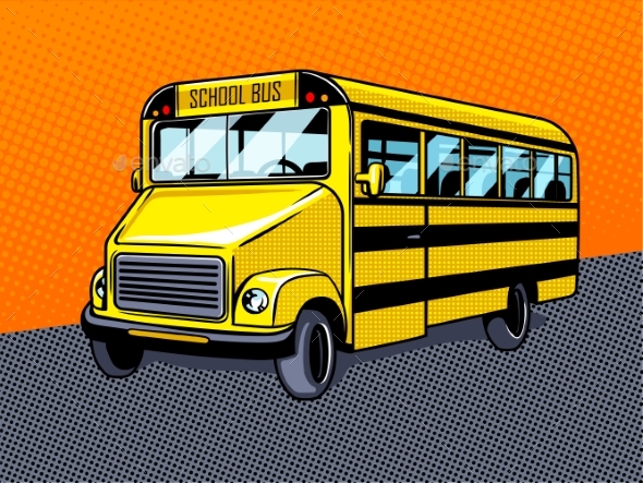 School Bus Pop Art Style Vector