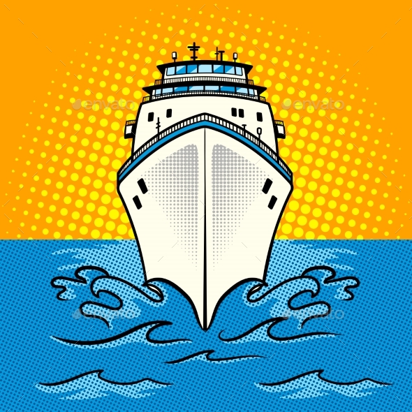 Cruise Ship Pop Art Style Vector