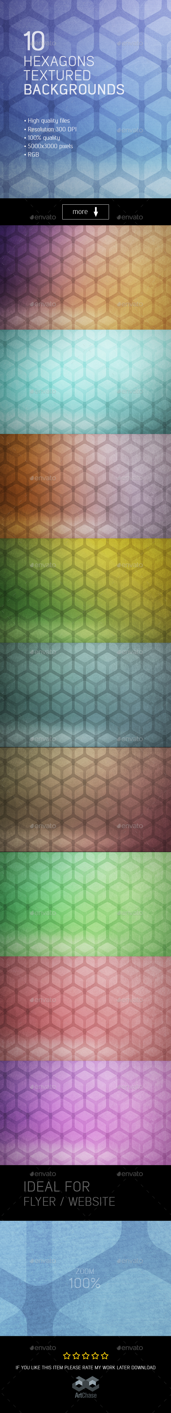 10 Hexagons Textured Backgrounds