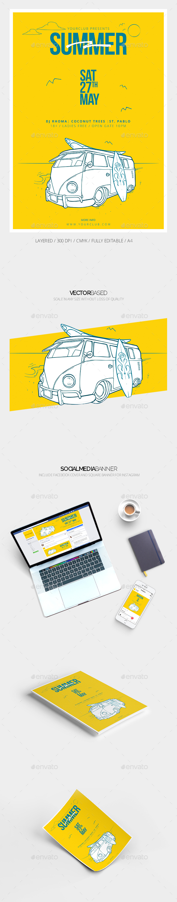 Summer Flyer Template & Social Media Banner