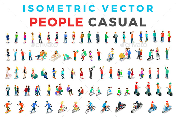 Vector Casual People Set Isometric Flat Style