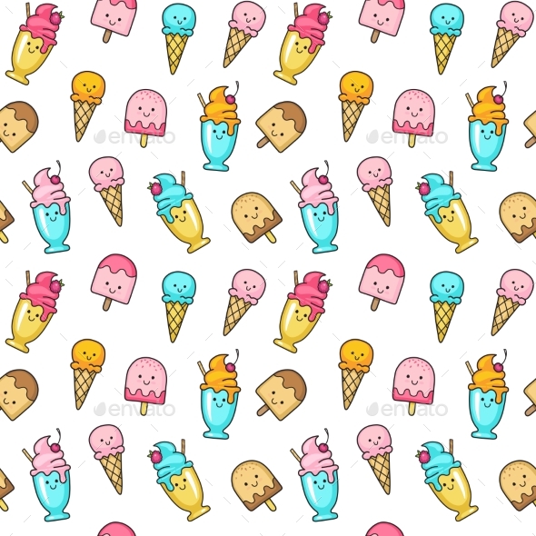 Vector Seamless Summer Pattern with Ice Cream