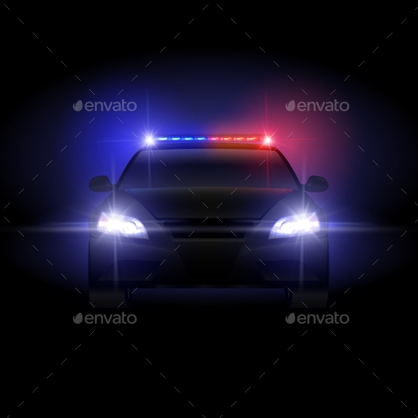 Sheriff Police Car at Night with Flashing Light