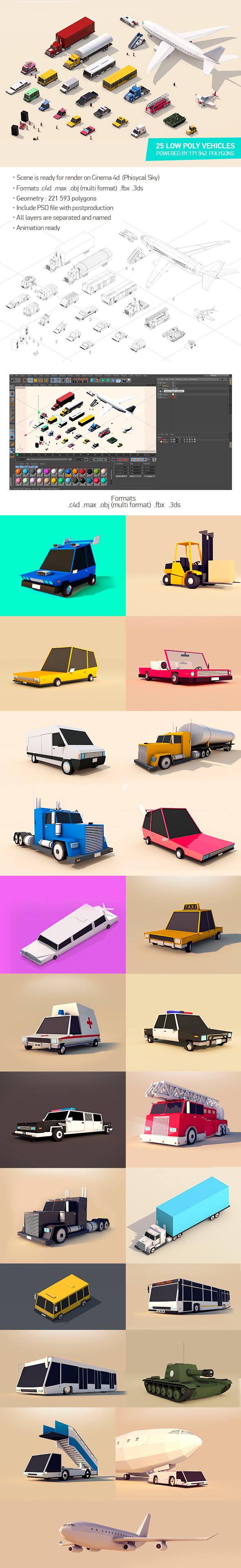 Low Poly City Cars Vehicles Pack - 3DOcean Item for Sale