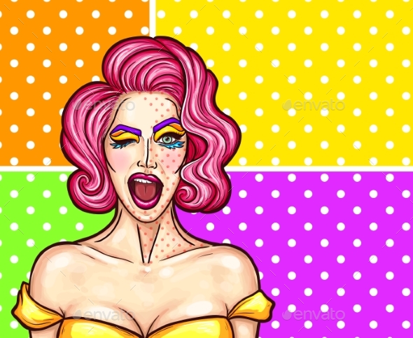 Vector Woman with Makeup in Pop Art Style