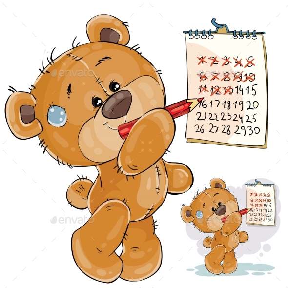 Brown Teddy Bear Strikes Out Calendar Days