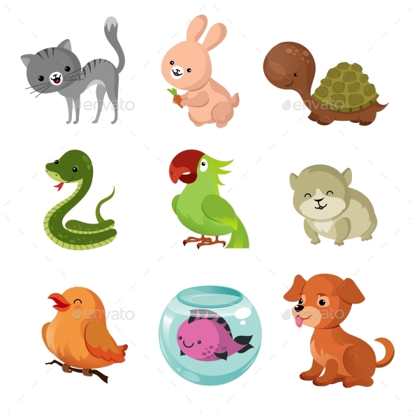 Pets Domestic Animals Vector Flat Icons