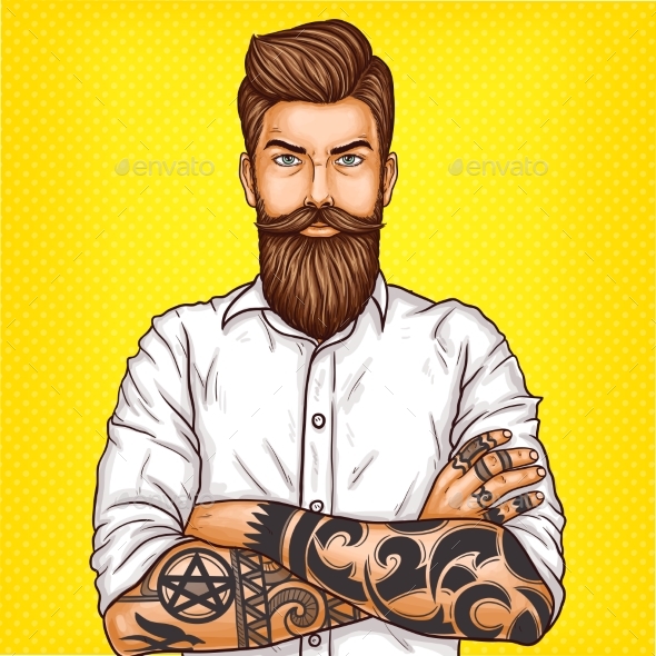 Vector Pop Art Illustration of a Bearded Man