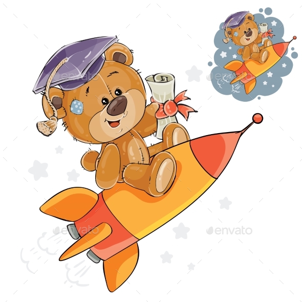 Vector Illustration of a Cheerful Brown Teddy Bear