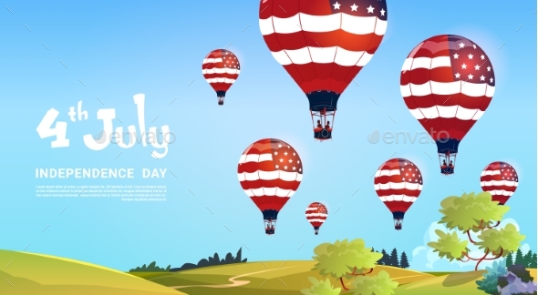 United States Flag Colored Air Balloons Flying