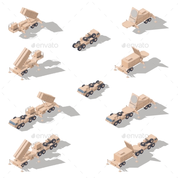 Air Defense Missile System Isometric Icon Set