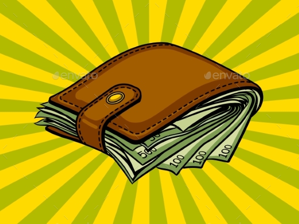 Full Wallet with Money Pop Art Vector