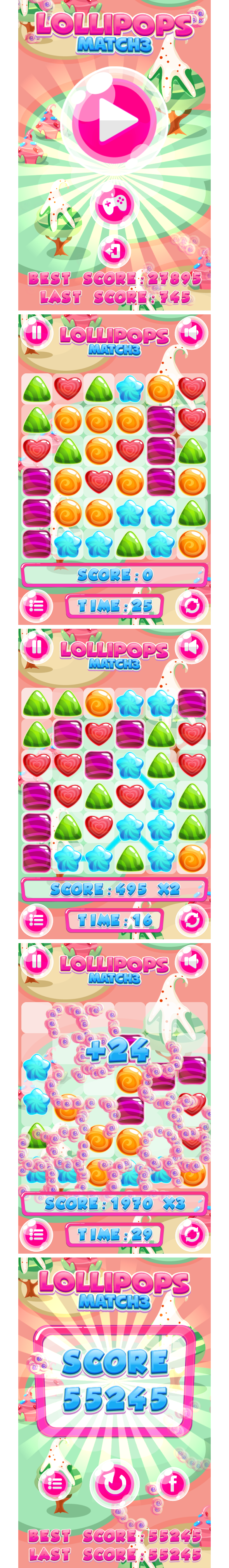 Lollipops Match3 - HTML5 Game + Mobile game! (Construct 3 | Construct 2 | Capx) - 3
