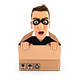 3D Thief Hiding Inside a Cardboard Box