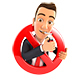 3D Businessman Smoking Cigarette and Surrounded by a Forbidden Sign