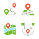 Geo Location, Travel, Journey, Map Marker Flat Colored Vector Icons