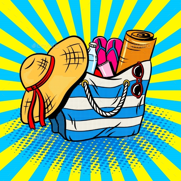 Beach Bag Pop Art Vector Illustration