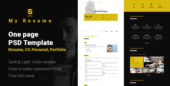 S - Resume, Cv, Portfolio One Page PSD Template
