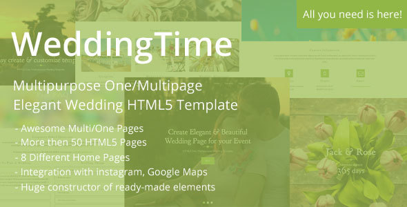 WeddingTime - Multipurpose One/Multipage Elegant Wedding HTML5 Template