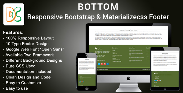 Bottom - Responsive HTML Bootstrap and Materializecss Footer - CodeCanyon Item for Sale