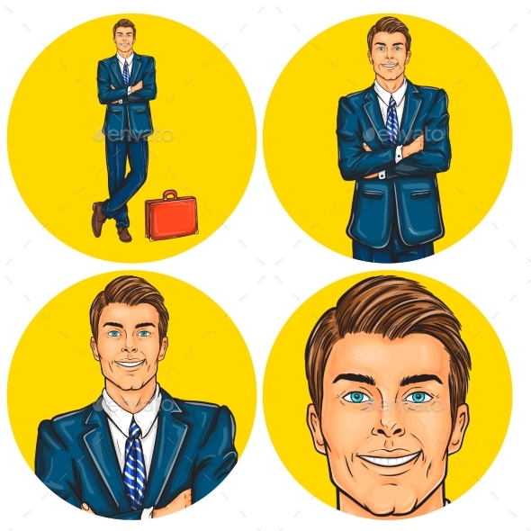 Set of Vector Illustration, Mens Pop Art Round