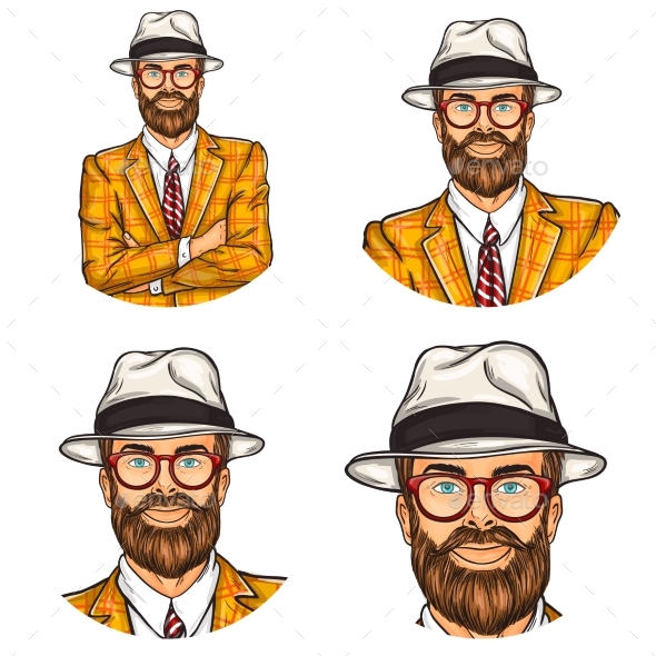 Set of Vector Illustration, Mens Pop Art Round