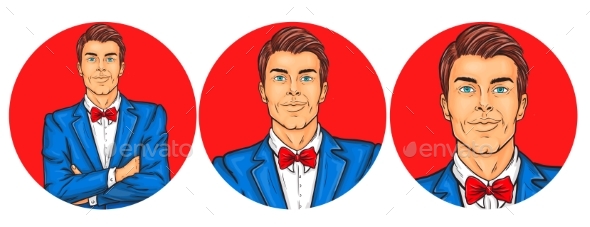 Set of Vector Illustration, Mens Pop Art Round