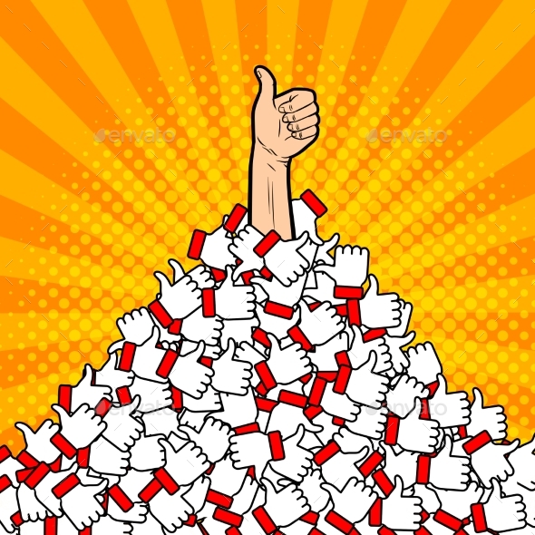 Heap of Likes Metaphor Pop Art Vector Illustration