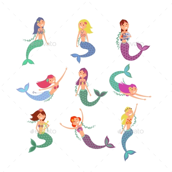 Mermaid Girls Vector Characters