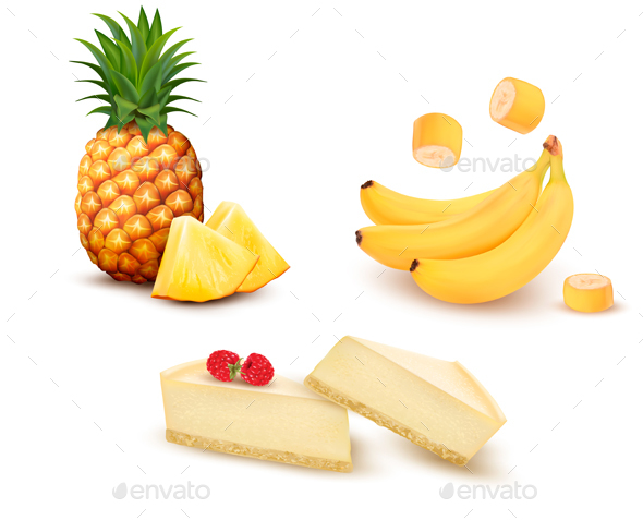 Set Of Different Fruit And Desert. Vector