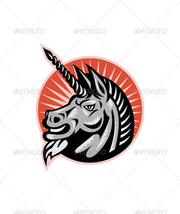 Unicorn Head Woodcut Retro